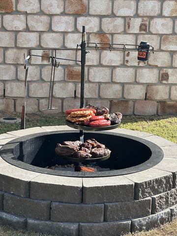 Swinging Plate & Grill with Camp Oven Hook, Utensil Rack & Drink Holder