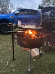 Camping Fire Pit and Swinging BBQ www.aussiecampfirekitchens.com