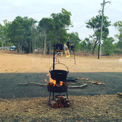 Camping Fire Pit and Swinging BBQ www.aussiecampfirekitchens.com