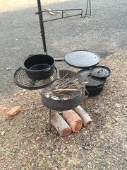 Camping Fire Pit and Swinging BBQ www.aussiecampfirekitchens.com