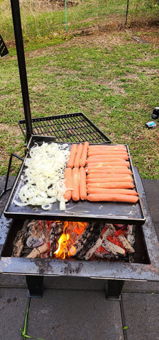 Backyard Fire Pit with Square Grill and Hot Plate.